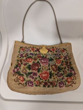 Vintage Floral Needlepoint Purse Made in France
